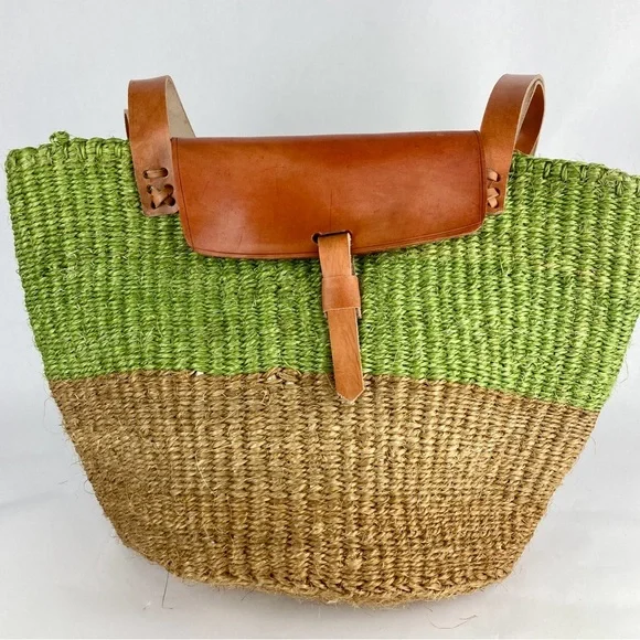 NWOT Sisal Market Kiondo Bag w/ leather top/closure/ and straps - Picture 3 of 6